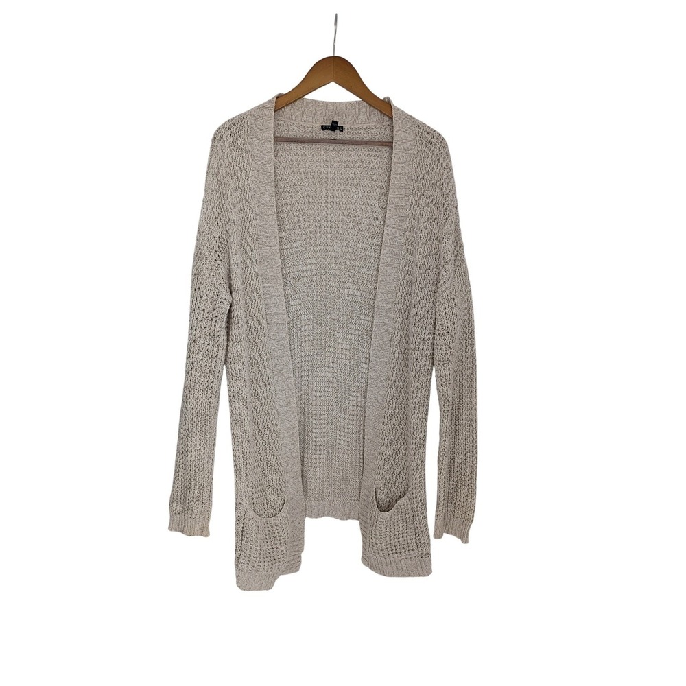 EXPRESS Beige COTTON BLEND Cardigan L Grandmacore Coastal Grandmother Knit
